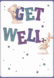 Brimming with warmth and playful energy, this get well card depiction is a perfect slice of Belmont's community cheer. At its heart are two endearing companions: a fluffy, beige bear cocooned in soft brushstrokes, perched atop the jubilant purple letters of 'GET,' and a lively, droop-eared puppy, its fur depicted in gentle wheat and ivory, snug against the confident teal 'WELL.' Their faces beam with assurance and kindness, embodying the hope local Belmont families send when wishing each other well. Around them, stars twinkle in a palette of blues and purples-tiny symbols of possibility and comfort shining across a creamy white background, much like the early evening lights along Brighton Road. The tactile detail in the bear's fur and the puppy's velvety ears invites a sense of calm, recalling the soothing touch of a well-chosen bouquet prepared by Florist Belmont. The message leaps from the page, generous and direct, reinforcing the card's mood of encouragement and friendship. Lively, enchanting, and full of promise, this card delivers a heartfelt wish for recovery-much like a fresh arrangement left at a doorstep, brightening spirits all across Belmont.